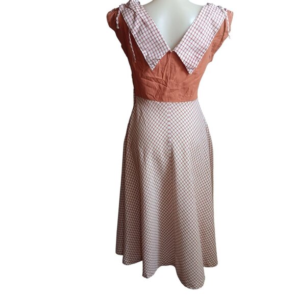 Women's sz 8 Vintage Dress 50's Fashion Frocks Checkered Country Party Dress - Picture 2 of 10